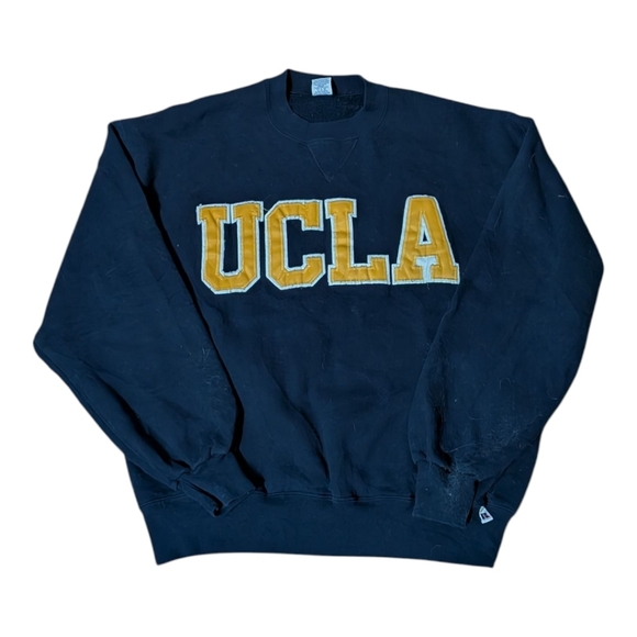 Vintage 90s UCLA Sweatshirt L Russell Athletic Gold Blue Crewneck Tackle Twill - Picture 1 of 5